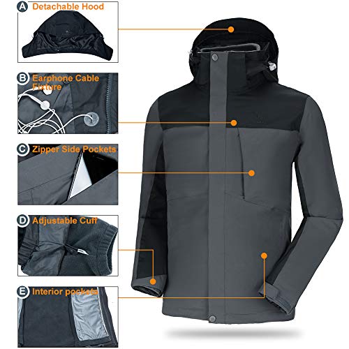 CAMELSPORTS Men\'s Mountain Ski Jacket 3 in 1 Waterproof Winter Jacket Warm Snow Jacket Hooded Rain Coat Windproof Winter Coat - Thumbnail 4