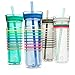Zak Designs HydraTrak Double Wall Insulated Tumbler with Press in Lid and Wide Straw, Travel Tumbler Made of Break Resistant with 8 Silicone Bands to Track Your Water Intake 20 ounce, Clear