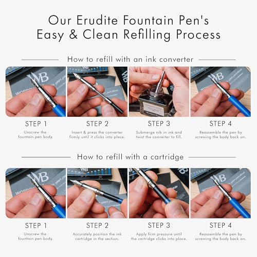Image of Wordsworth & Black Luxury Fountain Pen Set for Writing, Medium Nib, Blue | Gift for Men & Women, Brass Body, German Iridium, Calligraphy, Converter + 24 Ink Cartridges, Refillable, Leak-Free