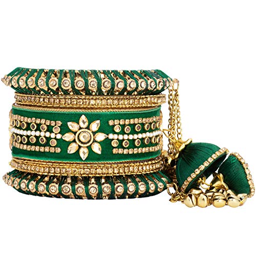 Image of Peora Velvet Silk Thread Kundan Studded Chuda Bangles Set Gift for Women