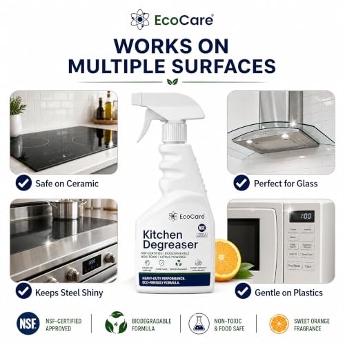Image of EkoPower Kitchen Cleaner Degreaser | Food-Grade Cleaning Spray For Tough Grease & Burnt Grill | Remove Stubborn Stains on Steel, Copper, Stoves, Chimneys, Counter Tops, Cookware & Appliances 400ML