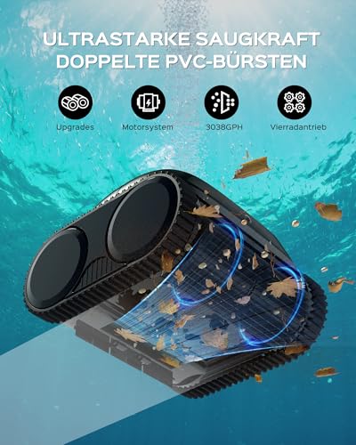 (Upgrade) WYBOT C1-01 Poolroboter für Einbau- Überbaupools, Akku: 150 Min, Laufzeit. 4-in-1 Poolroboter Akku Wand und Boden Reinigung bis 150m², Smart Navigation & App-Tintenschwarz