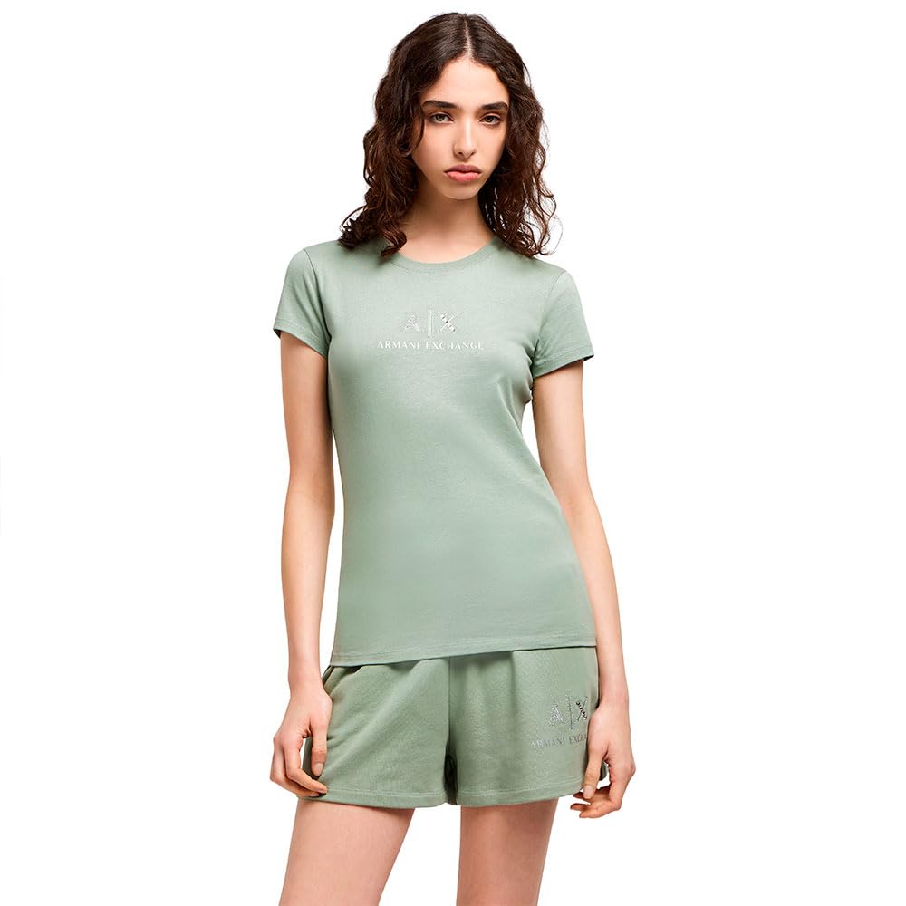 Armani Exchange Women's Arte Sella, Shiny Logo,Regular Fit,Green,L