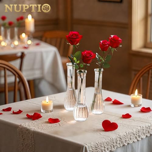 NUPTIO Glass Bud Vases Centerpiece: 12 Pcs Small Flower Vase for Wedding in Bulk - Cute Clear Ribbed Vase for Party Events Home Table Decor by NUPTIO - Image 8