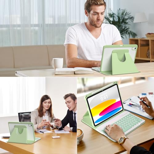 Image of besky Keyboard Case for iPad A16 11th /10th Gen 11 /10.9 Inch, 360 Rotatable | Detachable Keyboard with Magnetic Cover & Pencil Holder, Compatible with iPad 11 2025 and iPad 10 2022, Matcha Green