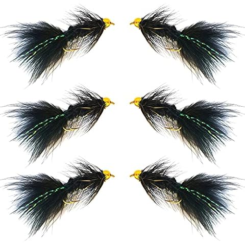 Thor Outdoor BH Woolly Bugger - 6 Pc Set, Black Flash, Size #10-1/2 Dozen Wet Fly Fishing Streamer Flies for Bass, Panfish, Trout Cover