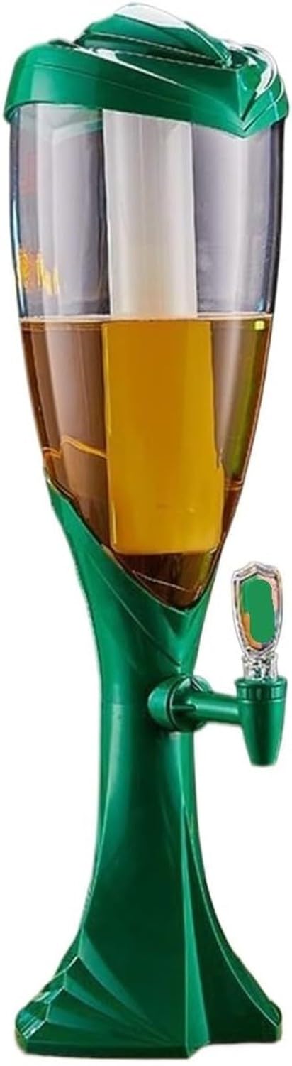 AIEIJJH 3L Beverage Dispenser Drink Container Beer Tower with Tap for Parties, Juice Server Water Jug, GREEN, 15x59cm