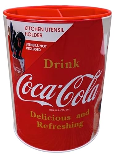 Coke Round Utensil Holder with Insert, Red, 1 Count, Holds Utensils