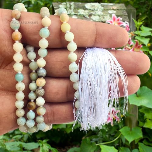 Image of Apnisanskriti Premium Amazonite Stone Mala for Men and Women (6mm, AAA Quality, Lab Certified, 108+1) - Natural Stone Beads Mala - Greenish Blue Colour - Pack of 1