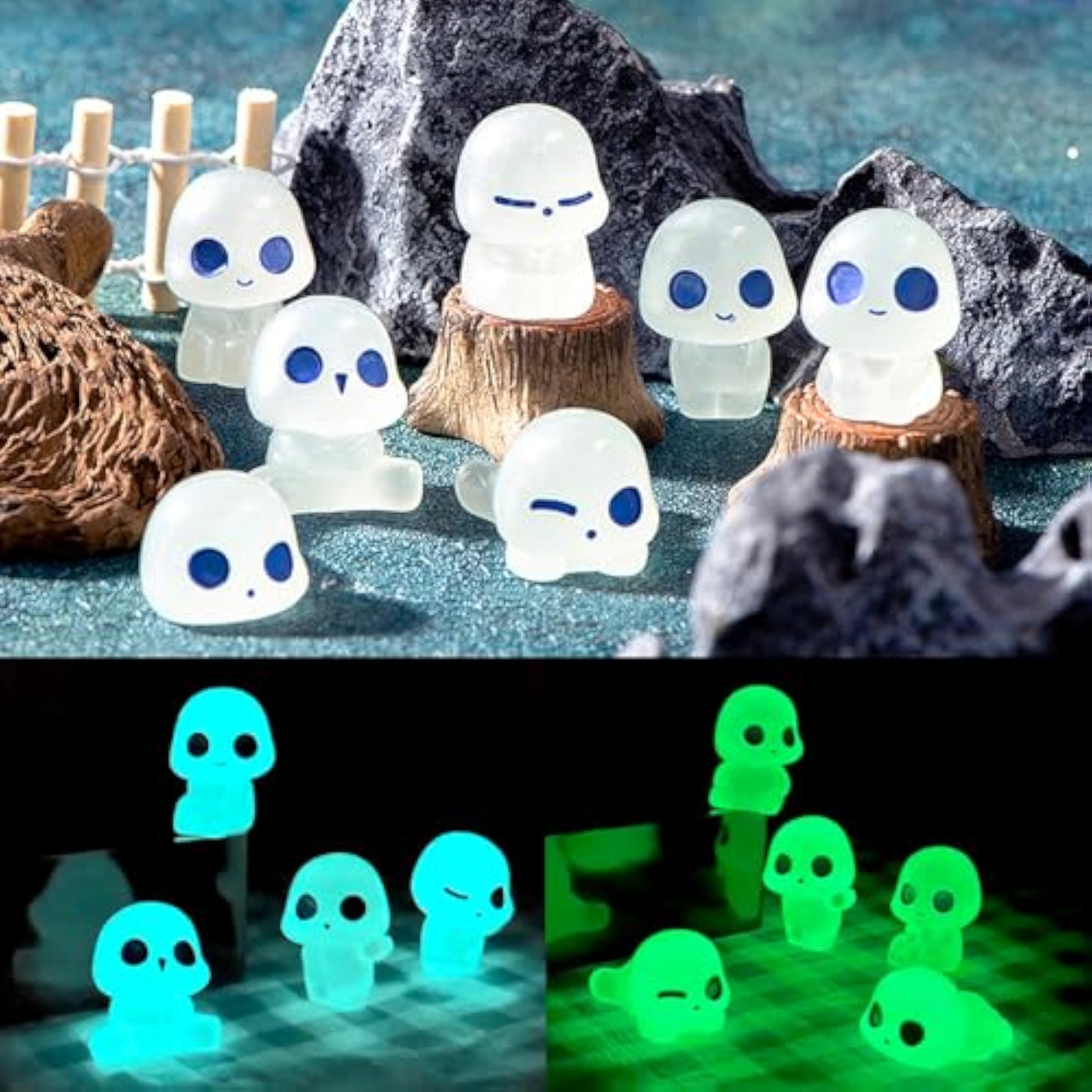 Bogoro 20 Piezas Kodama Luminoso, Princesa Mononoke Figura, Elfos decoración de jardín, Princesa Mononoke Decoración, Princesa Mononoke Kodama Luminoso áRbol Elfos Resina Miniatura Estatua