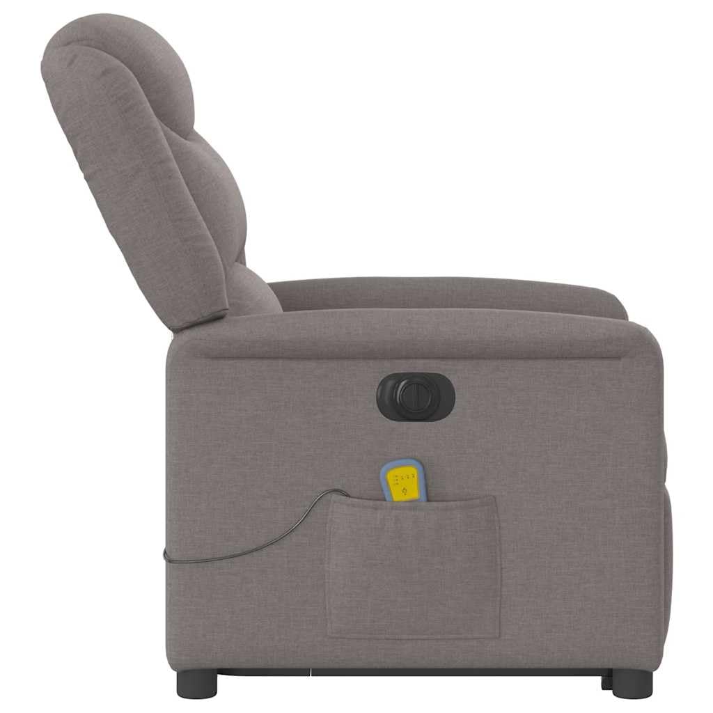 Sillón elevador eléctrico reclinable de tela gris con 6 puntos de vibración, función de elevación e inclinación de 135°, estructura estable, cómodo asiento