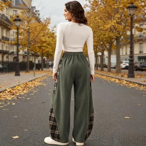 Barrel Pants Corduroy Plaid Side Panel Casual Loose Vintage Trousers - image 6
