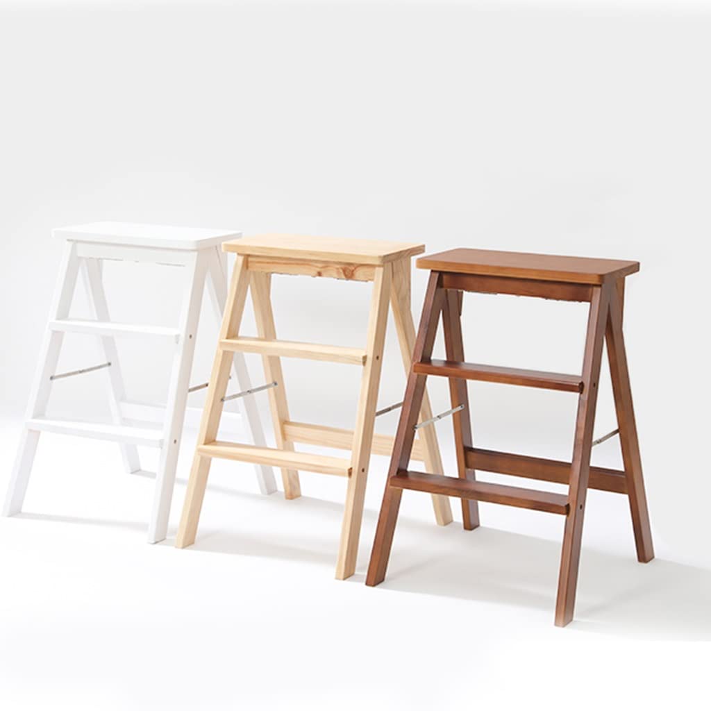 Escalera Plegable Taburete Alto De Cocina Escalera De Tres Escalones for El Hogar Taburete De Madera Material De Pino (Color : Blanco, S : 42x48x64cm)