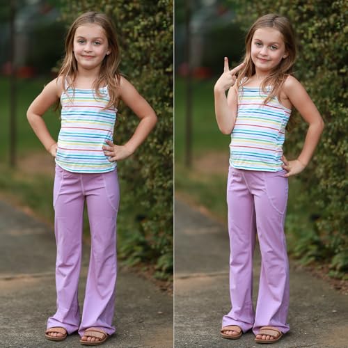 BIG ELEPHANT Girl's Flare Leggings with Pockets, Kids Bootcut Yoga Pants, High Waisted Bell Bottoms for Dance4
