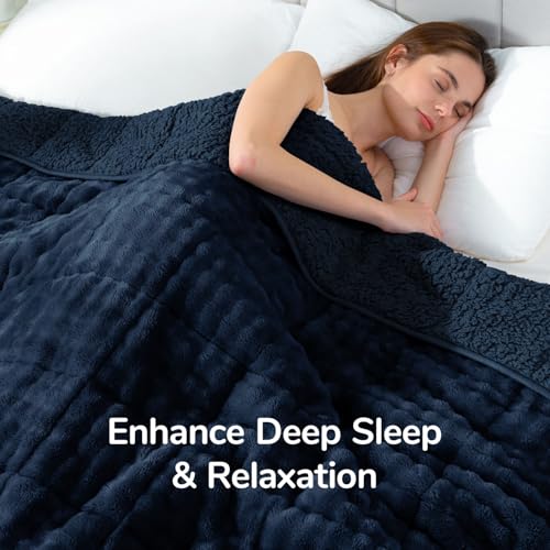 Image of Cottonblue Bubble Weighted Blanket 15lbs Faux Fur Sherpa Heavy Weighted Blankets for Adults, Fits Queen Size Bed, Cute Fuzzy Warm Heavy Blanket for Calm and Better Sleep, 60 inchx80 inch, Navy Blue