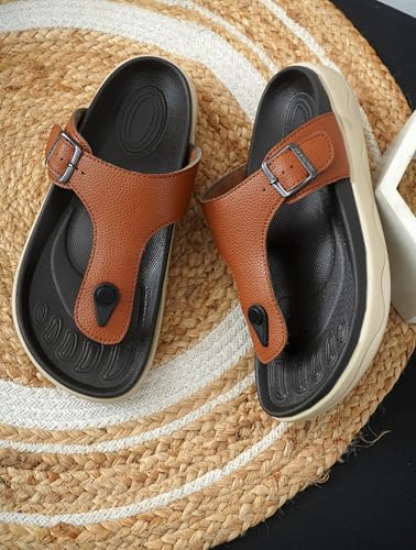 Image of HEALTH FIT Extra Soft Premium Classic Cushion Sliders /with Adjustable Buckle Strap & Light Weight Anti-SkidWaterproof Luxurious Slippers for Men's HF121