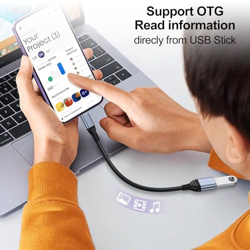 Image of Tobfit USB C to USB Adapter Aluminum OTG Cable Type C Male to USB-A Female 3.0 OTG Adapter, Nylon Braided Fast Charge and Data Transfer Cord for iPhone 16 15 14 13 12 Pro Max Plus,Galaxy S25 S24