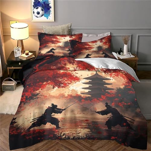 Parure de lit samouraï single 140x200cm avec housse de couette microfibre