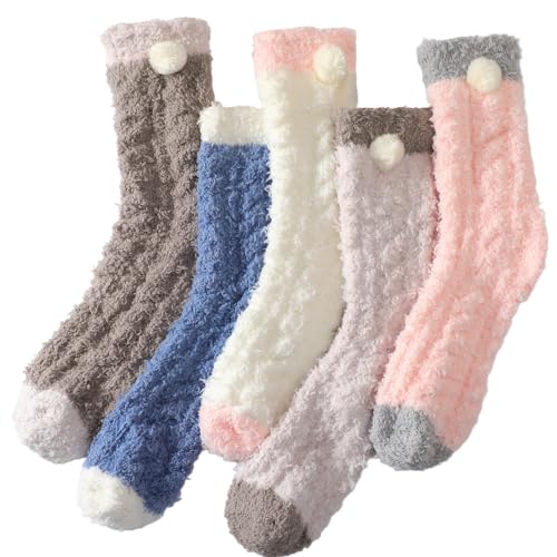 Image of 5 Pairs Fuzzy Socks for Women, Winter Warm Womens Super Soft Cozy Socks