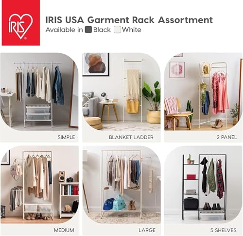 IRIS USA Clothing Rack, Blanket or Garment Ladder, Easy to Assemble, Standing Metal Sturdy Garment Rack, Small Space Storage Solution, Modern Versatile Design, Long-Term Durability, Ladder, White