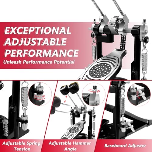 Azeam Bass Drum Pedal,Double Bass Drum Pedal Mount Double Chain Drive Foot Percussion Hardware Kick Drum Kit Pedals Step On Hammer Adj. Beater Head Bass Pedal For Drum Set  thumb #2