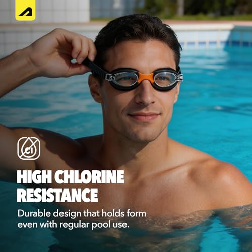 Image of Boldfit Swimming Goggles for Men & Women with Adjustable Strap Anti Fog Goggles for Swimming Men Swimming Goggles for Women Air Tight Swim Goggles UV Protection Training Swim Goggles - BlackOrange