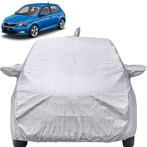 Image of Fabia Waterproof Car Cover with Mirror & Antenna Pockets, Shinning Silver Design, Non Woven Fabric,Triple Stitched, Compatible with Skoda Fabia Car Cover (2008 to 2015), Fabia Car Accessories