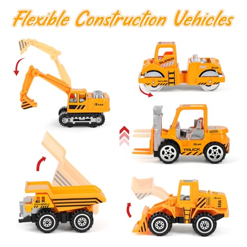 YIMORE Baustellenfahrzeuge Kinder Spielzeugautos Metall - Bagger Spielzeug 3 4 5 Jahre Baustelle Tortendeko Geburtstag Junge Mädchen Bagger Kuchen Deko Tortenaufleger Bagger Geschenke