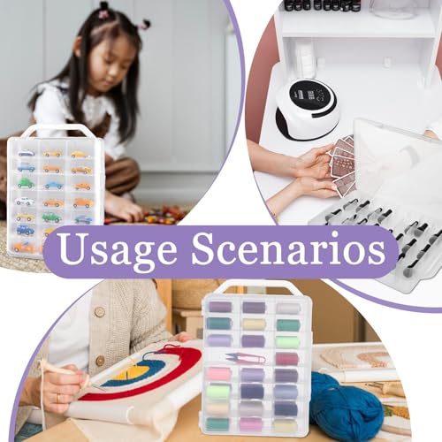 Image of EupHHonycs 2 PCS 46 Grids Sewing Organizer Double Sided Thread Box Storage Portable Clear Plastic Organizer Box for Embroidery Sewing Thread, Embroidery Floss, Needle, Beads, Small Crafts, Toy Cars
