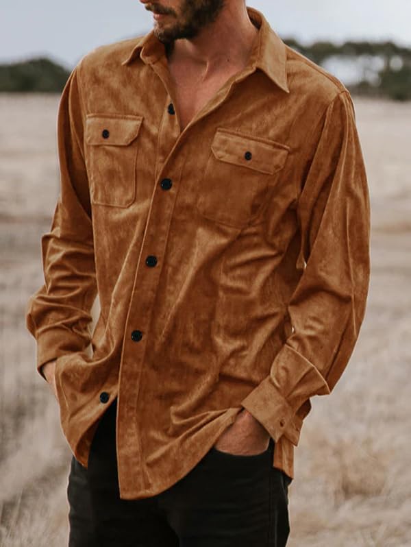 ZAFUL Men's Faux Suede Button Down Shirts Jacket Lightweight Shirt Jacket Long Sleeve Work Coat Solid Color Overshirt - Image 3
