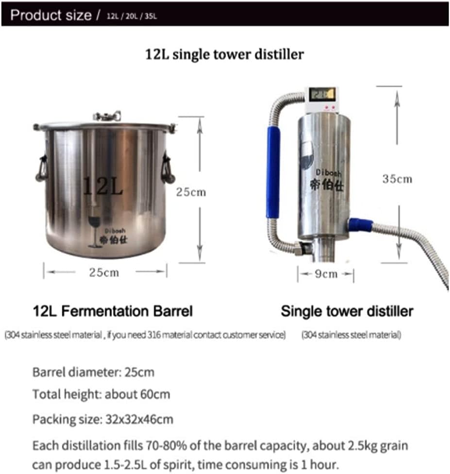 Small Distiller, Home Brewing Equipment, Micro-Machine Distiller, Vodka, Brandy, Whiskey Brewing (12L)