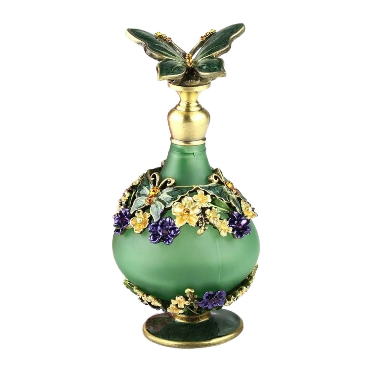 23ml Vintage Parfümflasche Lila Diamantschliff/Antik Schmetterling Metall Leeres Glas Tropfer Frauen Mädchen Geschenk Für Den Täglichen Gebrauch(Green)