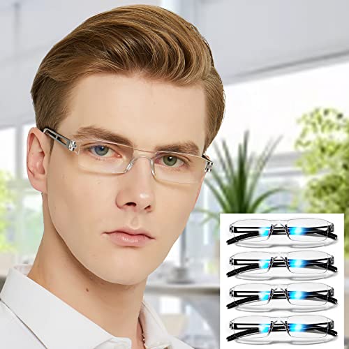 Image of 4 Packs Blue Light Blocking Reading glasses Men Women Rimless Readers 2.0 Anti Glare Filter Lightweight Clear Frame (Black)