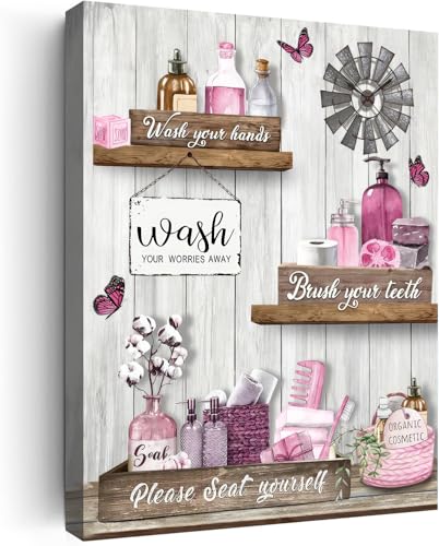 UUENPIH Pink Bathroom Wall Art Prints Please Seat Yourself Sign