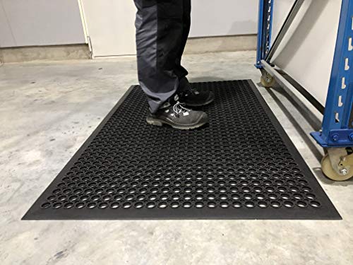 WORK Rub | Ringgummimatte | Anti-Ermüdungsmatte | Arbeitsplatzmatte Gelocht mit umlaufenden Anlaufschrägen | 100% Naturkautschuk | 15mm hoch | 90cm x 150cm Cover