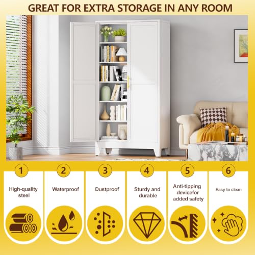 Image of PAOFIN Metal 79 inch Kitchen Pantry Cabinet, Pantry Storage Cabinet with Doors and 5 Adjustable Shelves, Freestanding Cupboard Kitchen Cabinet,Tall Cabinet for Living Room,Pantry, Bathroom,Kitchen
