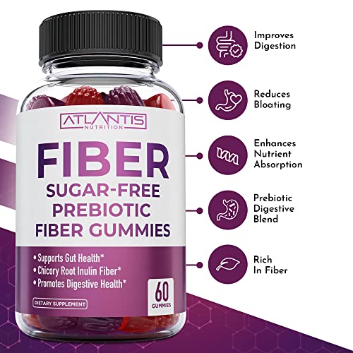 Atlantis Nutrition Sugar Free Prebiotic Fiber Gummies For Adults 2-Pack (120 Gummies) + Magnesium Gummies - 770 Mg Magnesium Citrate 60 Gummies #TOP1
