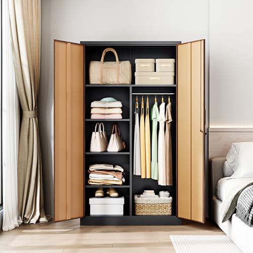 Image of Letaya Metal Storage Cabinets,72'' Employee Lockers Steel Wardrobe with Lock Door for Office,Home,School,Gym,Fire Department,Hotel(Wood Grain Color)