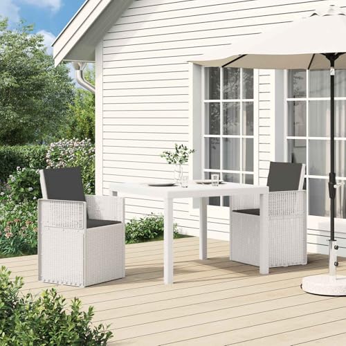 mzdioop Sillas de comedor de jardín (2 unidades, polipropileno blanco y antracita, plegables, resistentes a la intemperie, con reposabrazos y respaldo, apilables para balcón, terraza, uso al aire