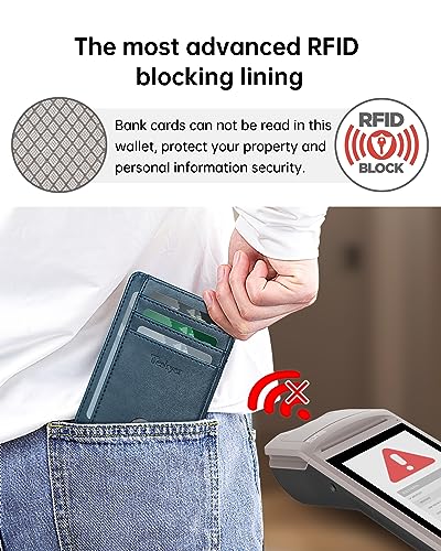 Image of Teskyer Slim Minimalist Wallet for Men, RFID Front Pocket Card Holder | Ultra Slim Front Pocket Design, 8 Card Slots, RFID Protection, Smooth Faux Leather for Everyday Carry