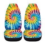 BIGCARJOB Tie Dye Theme Car Interior Accessories Sets Hippie Tie Dye Car Seat Cover Set for Front Seat Only 2 Pieces Auto Seat Accessories Vehicle Bucket Seat Protector