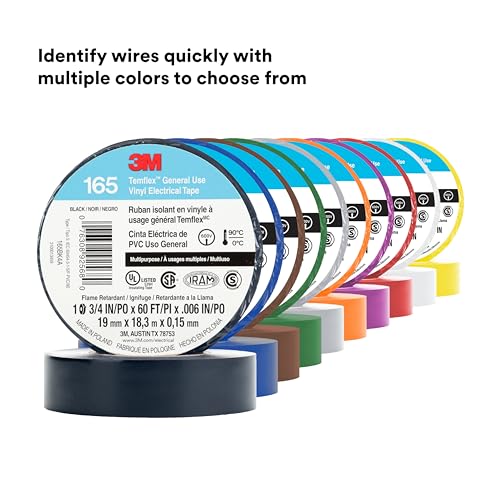 Image of 3M Temflex Multi-Purpose Vinyl Electrical Tape 165, Blue, 3 /4 in x 60 ft (19 mm x 18 m), 10 Roll Pack (Pack of 4)