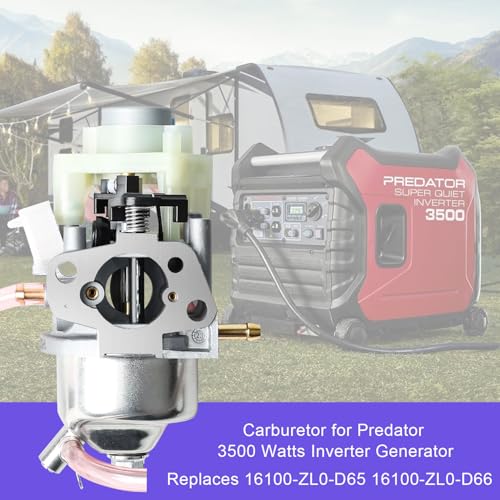 Image of Carburetor for Predator 3500 Watts Inverter Generator 63584 Carb with Gaskets, Air Filter, Spark Plug, Fuel Line, Replace 16100-ZL0-D65 16100-ZL0-D66