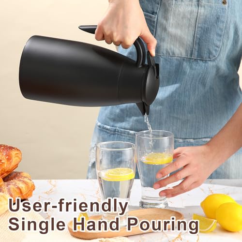 Image of Norme 2 Pcs Thermal Coffee Carafe Insulated Stainless Steel Coffee Carafe for Hot Liquid Vacuum Thermal Pot Creamer Pitcher Dispenser with Brushes Keeping Hot Water Milk(Black,51 oz)