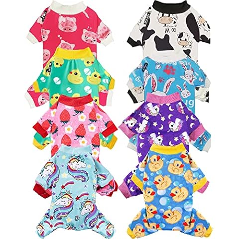 XPUDAC 8 Piece Dog Pajamas for Small Dogs Pjs Clothes Puppy Onesies Outfits for Doggie Christmas Shirts Sleeper for Pet Cats Jammies Cover