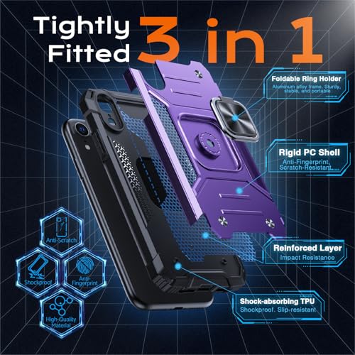 Image of Anqrp Heavy Duty Case for iPhone XR Case with Enhanced Ring Holder Grip Stand, Military Grade Shockproof Rugged Drop Protective Silicone Hard Slim iPhone XR Phone Case Cover,Purple