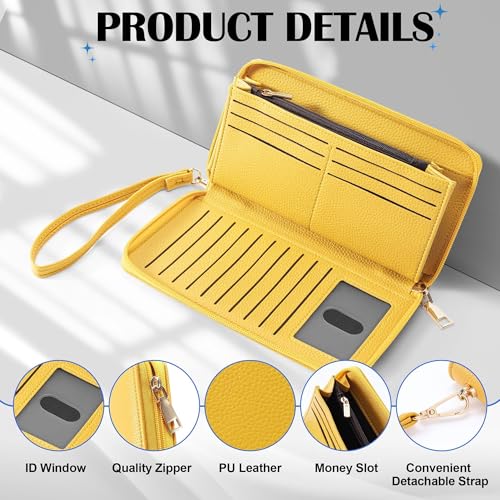 Image of Chelmon Womens Wallet Geunine Leather RFID Blocking Purse Credit Card Clutch (Pebble Yellow)