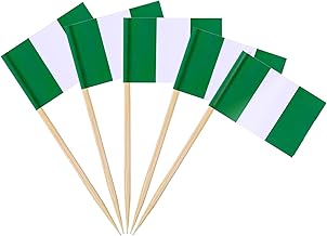 AhfuLife Pack of 100 Nigeria Toothpick Flags, Nigerian Decorative Flag, Small Toothpick for 2024, Nigerian Carnival, Olympic National Day, Home, Garden, Party, Bar Decoration