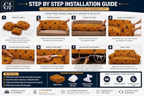 Image of Gifts Island Sofa Cover 3 Seater and 2 Seater Fully Covered Universal 5 Seater Sofa Cover Non-Slip Sticky Elastic Stretchable Sofa Set Slipcover Protector for (3+1+1 Seater) (Gold Black Floral)