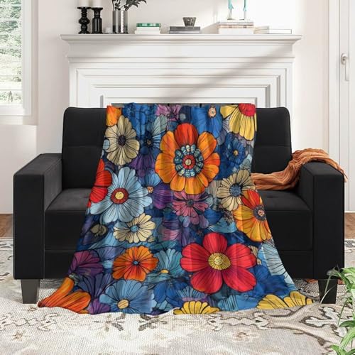 SWEET TANG Flannel Plush Blanket for Sofa and Bedroom, Decorative and Cozy Throw for Living Room Decor and Guest Room Comfort, Boho Floral Blossom